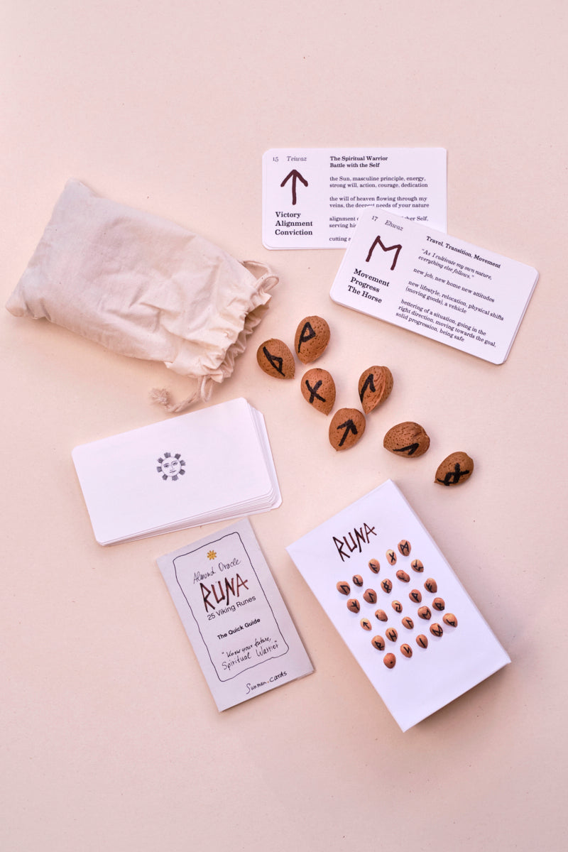 in the box: 25 Viking Runes with interpretation cards and Quick Guide